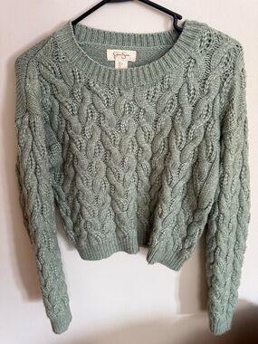 Jessica Simpson Sage Green Cable Knit Crewneck Sweater